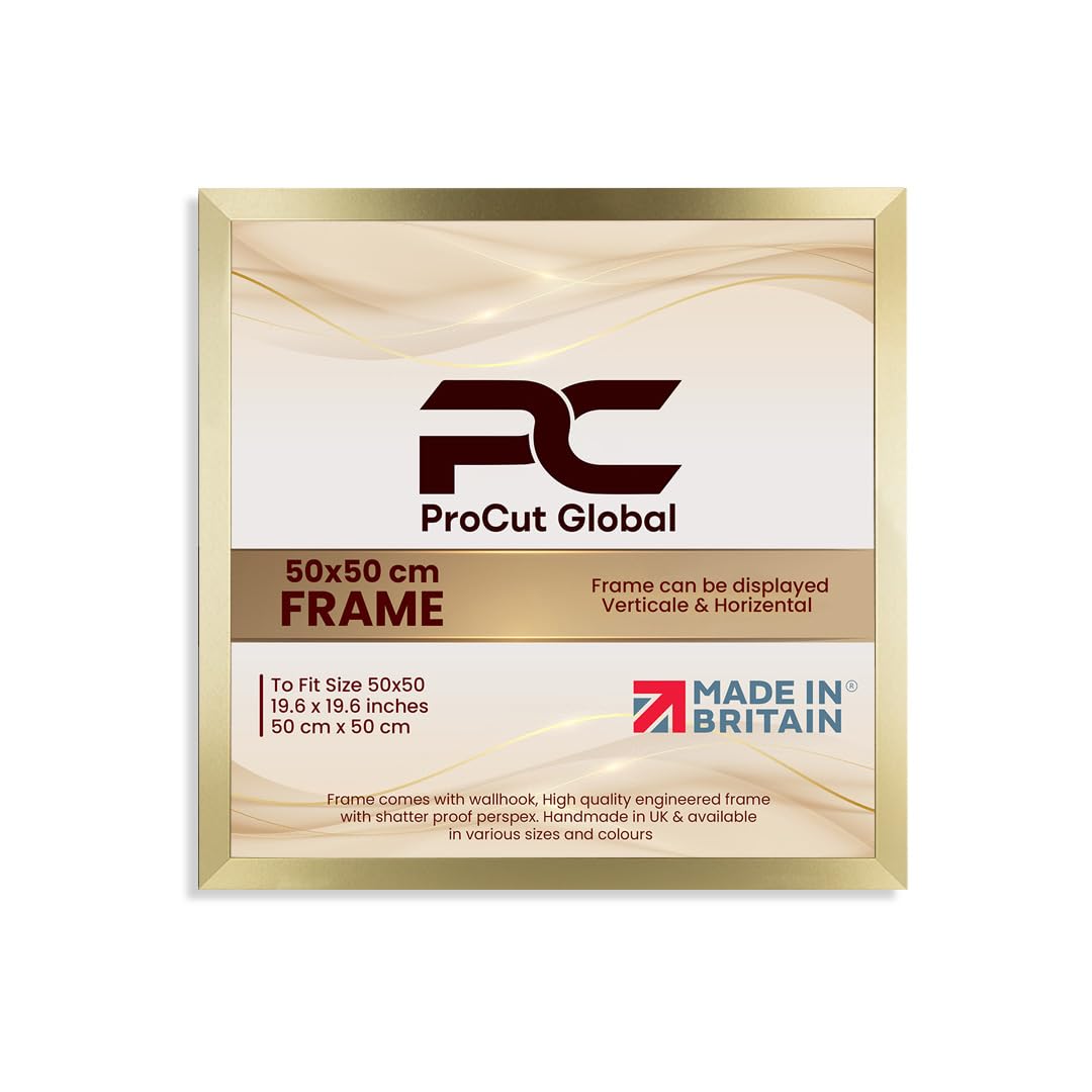 Procut Global 50X50CM Gold Picture Frames - Modern Wooden Photo Frame with Shatterproof Perspex for Wall or Tabletop - Perfect for Posters, Certificates, Prints - Sizes & Colors Available