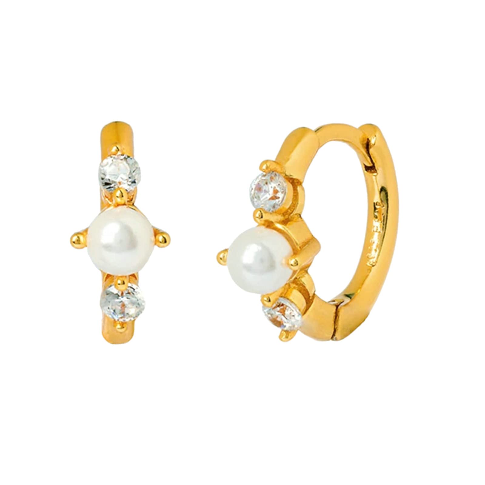 Ohrhänger für Damen, vergoldet, Silberohrringe für Damen, Creolen aus 925er-Sterlingsilber, mit Perle und Zirkonia