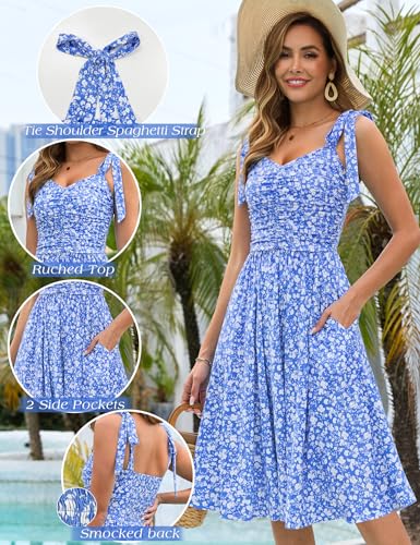 Image of Kranda Women 2026 Summer Casual Spaghetti Strap Sundress V Neck Sleeveless Flowy Boho Floral Midi Dress with Pockets