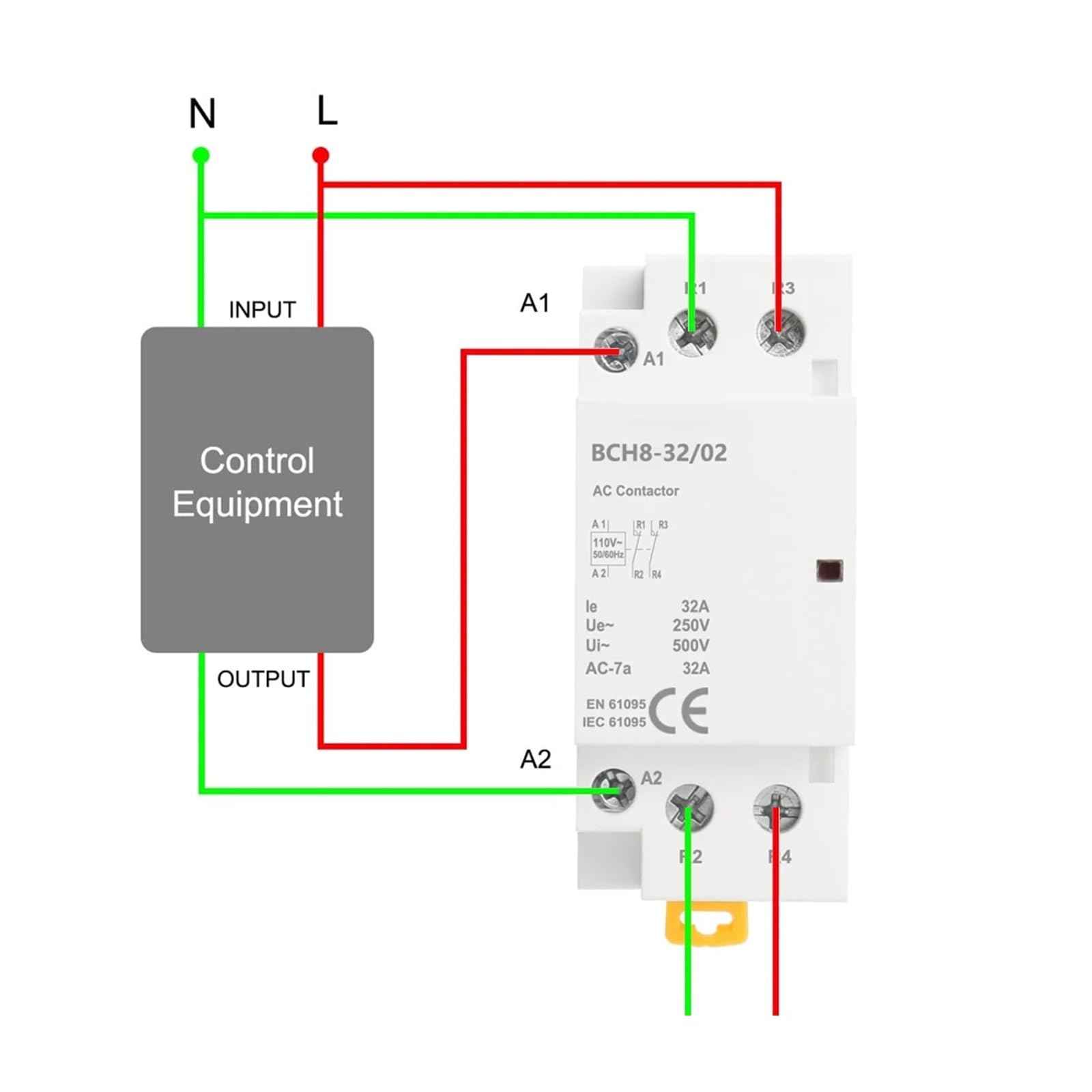 BCH8-32/02 - Contattore di carica CA 32 A, 24 V/110 V/230 V, contattore automatico CA 2 NF 2 poli, 1 pezzo(2NC_AC 230V)