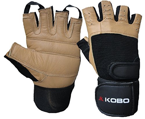 Kobo Leather Weight Lifting Gym GlovesXL with Wrist Support