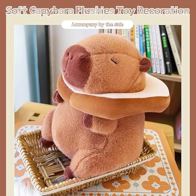 Cute Capybara Plush Kawaii 10 Inch Capybara Stuffed Aniamls Toys with Turtle Backpack, Bread and Strawbery Toys Gifts for Baby Boys Girls (Bread)