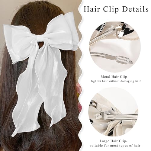 Pinza lazo grande para cabello mujer, blanca miniatura 3