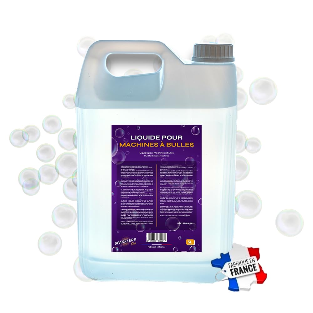 SPARKLERS Club Líquido de Burbujas 5 Litros para Máquina de Burbujas de calidad Made in France, fácil de usar, ideal para fiestas de DJ, caudal superior reciclable