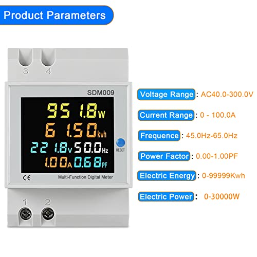 Teklemon Stromzähler Hutschiene, 6 in 1 Stromzähler Digital, AC40300V 100A Amperemeter