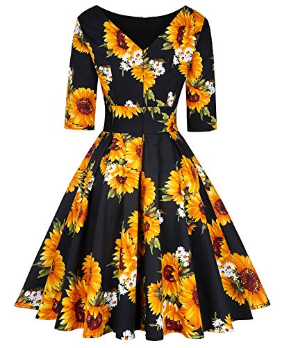 Image of MINTLIMIT Women's 1950s Retro Vintage Cocktail Party 3 /4 Sleeve Swing Dress