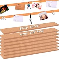 8 Pack Small Bulletin Strip Cork Strips Cork Board Tiles Bulletin Boards Bar for Walls, Adhesive Pin Board for Classroom Memo Office Home Kitchen Desk, 36x2.5cm-10mm Thick, UK