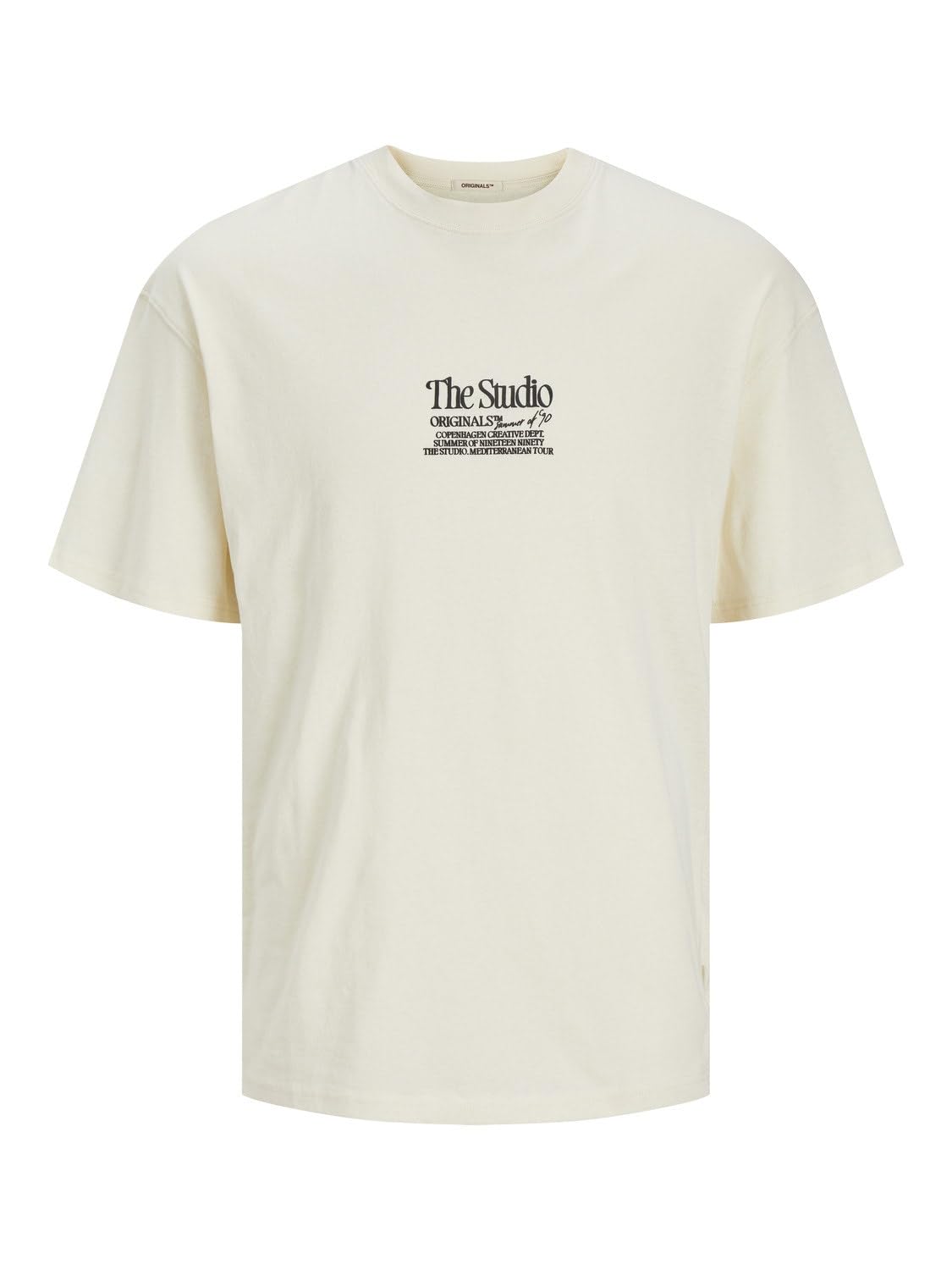 JACK & JONES Male T-Shirt Printed Crew Neck T-Shirt, Buttercream, S