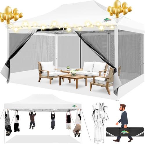 COBIZI 10x15 Heavy Duty Pop Up Canopy Tent with 4 Mosquito Netting Walls