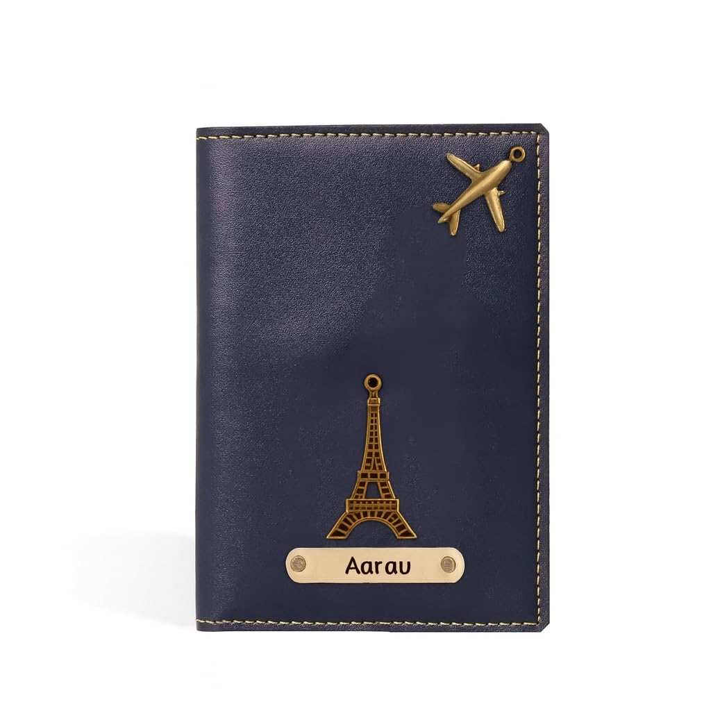 the unique gift studio Personalised Name & Charm Leather Passport Cover Holder for Men & Women Blue Customised Passport Holder for Gift - Birthday Gift-picture-32