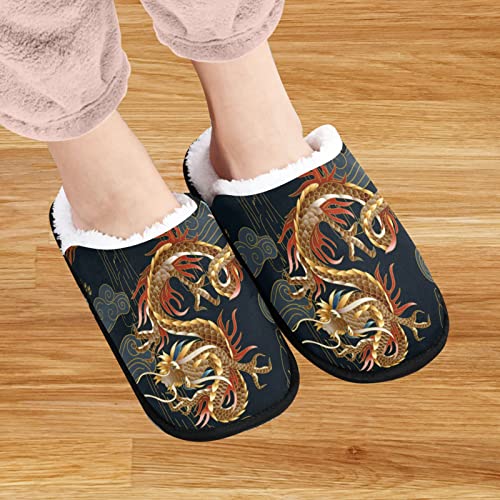 visesunny Chinese Traditional Dragon Cozy Fuzzy Mens Womens Memory Foam House Slippers Plush Fleece Indoor Outdoor Slipper4