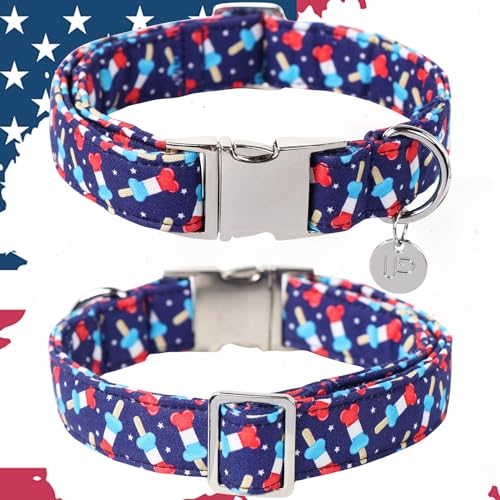Image of Dog Patriotic Collar, 4th of July, American Flag Dog Collar for Boy Girl Puppy, with Metal Buckle,S
