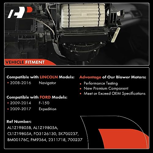 Image of A-Premium Front HVAC Heater Blower Motor Compatible with Ford F-150 2009-2014, Expedition 2009-2017 & Lincoln Navigator 2009-2017 - with Fan Cage | Compatible with Ford F-150 2009-2014, Expedition 2009-2017 & Lincoln Navigator 2009-2017