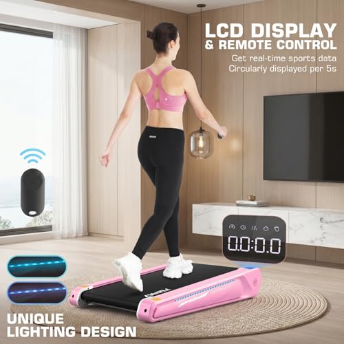 Image of FUNMILY Walking Pad Treadmill with 5% Incline, 2.5HP Smallest Under Desk Treadmill for Home Office, Compact Walking Treadmills 300lbs Weight Capacity /Remote Control /Lighting Design
