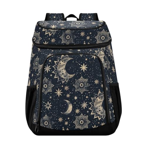 Boho Star Moon Cooler Backpack Leakproof Insulated Lunch Cooler Bag 30 Cans Camping Backpacks for Hiking Camping Beach