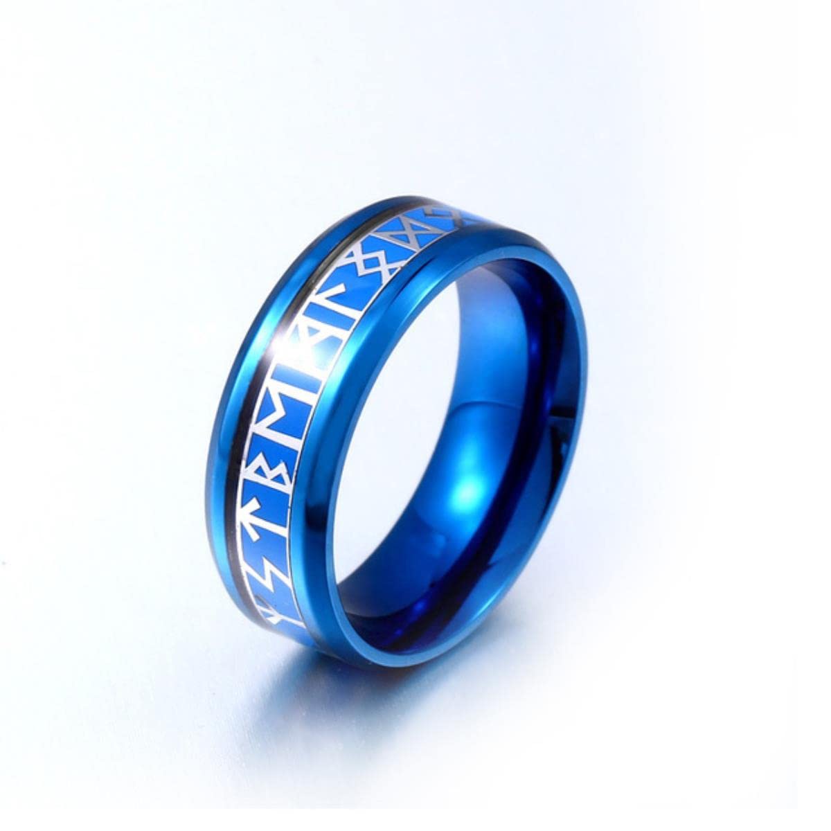Nordic Viking Rune Stal nierdzewna Męskie kobiety Pierścionki Niebieskie złoto Czarny urok Modny Prosty dla pary Dziewczyna Chłopak Amulet Biżuteria