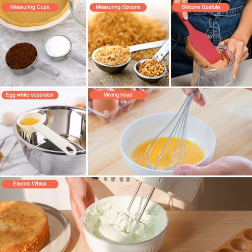 Image of 7-Speed Electric Hand Mixer,5 Large Mixing Bowls Set,Handheld Mixers with Whisks Beater,Stainless Steel Metal Nesting Bowl Measuring Cups Spoons Kitchen Cake Blender for Prep Baking Supplies