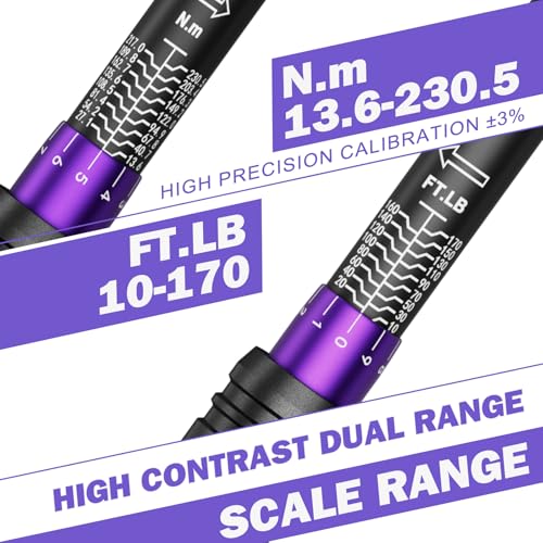 Image of ANPUDS 1 /2 Inch Drive Click Torque Wrench,10-170 Ft-Lb /13.6-230.5 Nm | Dual-direction Adjustable Torque Wrench with Dual Range Scales, 72 Tooth, ±3% High Precision for Moto, Car Maintenance
