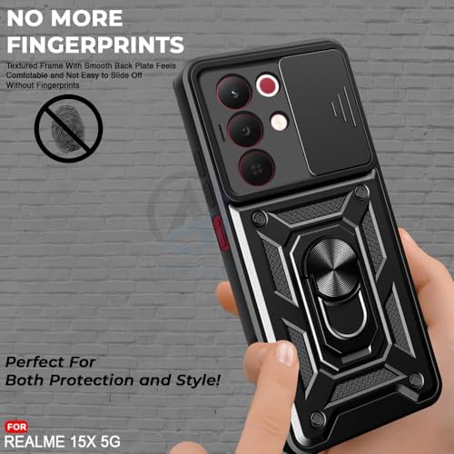 Image of Luxe Back Cover Compatible for Realme Narzo 90X 5G / Realme C85 5G / Realme 15X 5G | D10 Tough Armor Case | Sliding Camera Shield | 360 Protection | Kickstand Ring Holder | Military-Grade