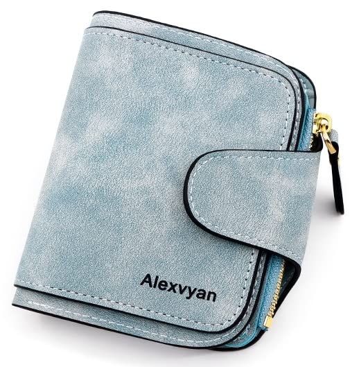 Alexvyan Women's Small Wallet - 12 Card Slots, Embroidery Design, PU Leather Clutch With Zipper & Button Lock, Red