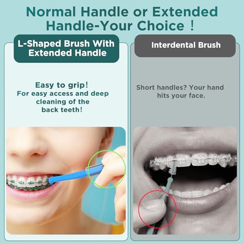 Image of Fremouth 50 Count Angle Interdental Brushes with Extended Handle for Braces, Extra Tight(0.6mm), L- Shaped Interproximal Floss for Dental Plaque Removal Health