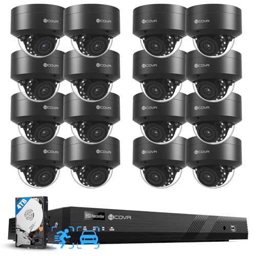 4COVR PoE 16 Channel Security Camera System, Remote Access, Human Vehicle Detection, 16x 5MP IK10...