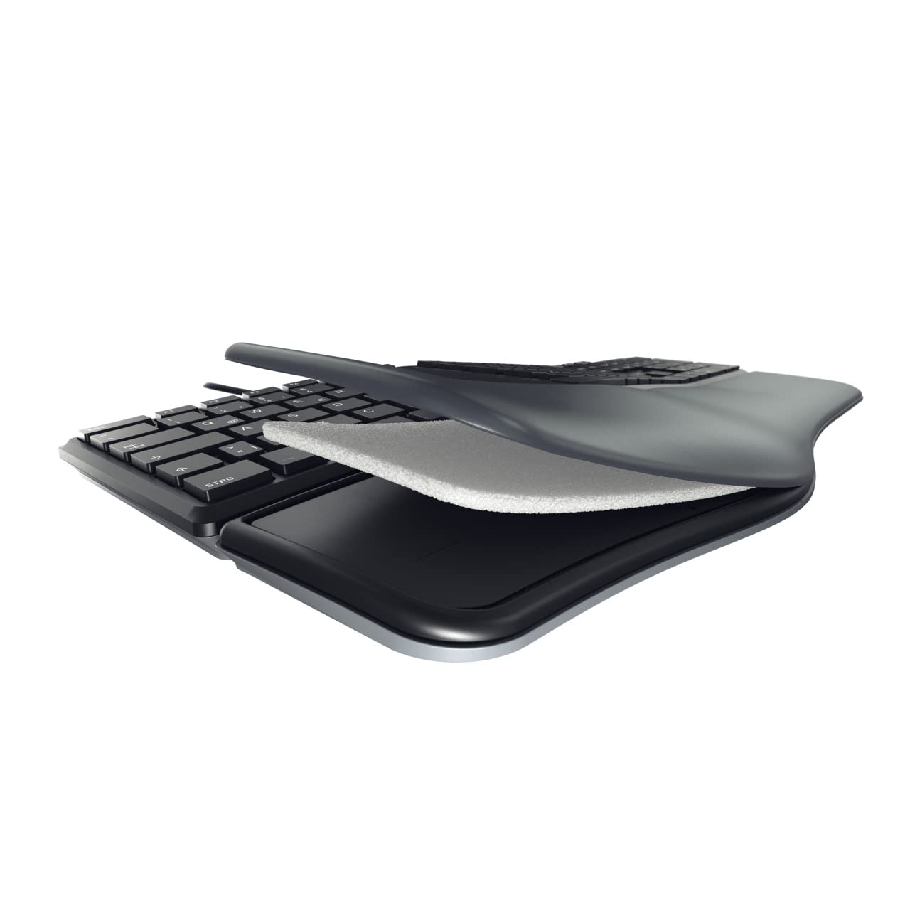 CHERRY KC 4500 ERGO, Tastiera Ergonomica, Layout per la Germania (QWERTZ), Con Filo, Poggiapolsi Imbottito con Memory Foam, Tastierina Arcuata, Nero