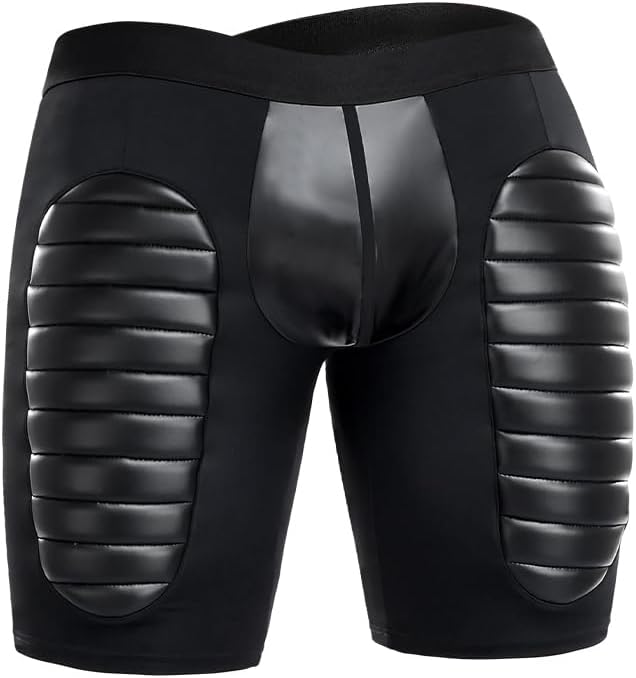 bslingerie Mens Fake Muscle Compression Shorts Thigh Enhancer Leather 6mm Padded Shapewear