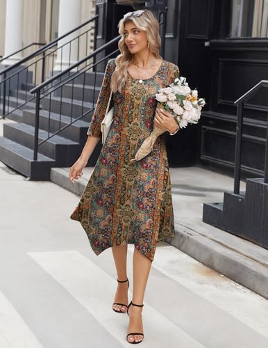 Image of Zeagoo Midi Dresses Women 2026 Dress 3 /4 Sleeve Casual Dresses with Pockets A Line Summer Beach Sundress