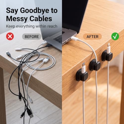 Cable Clips 6 Pack, Self Adhesive Cable Management Holder for Desk, Cord Organizer for Phone Charging USB HDMI Wire, Black - image 5