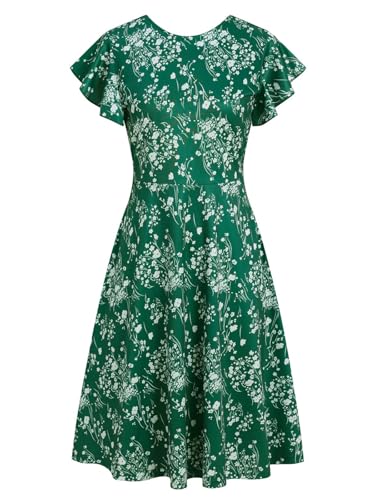 Image of MSLG Women's Fit and Flare Ruffle Short Sleeves Dresses Work V-Back Cocktail Semi Formal A Line Dress with Pockets 842
