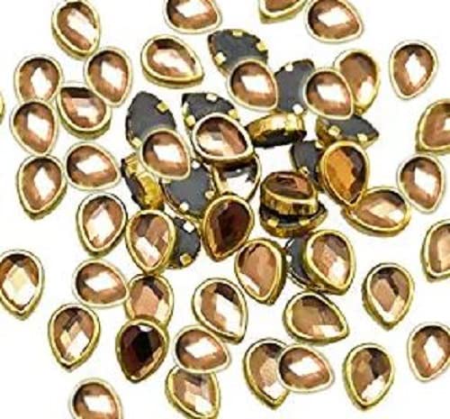 Embroidery Point Kundan Stones Beads Flat Back Glue On Rhinestones for Jewellery Making Embroidery 500 Pcs Drop Tear Shape (Gold)