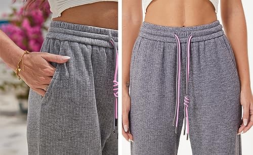 heipeiwa Women's Knit Cashmere Wool Blend Rib Wide Leg Flowy Fall Winter Thermal Sweater Pants Trouser2