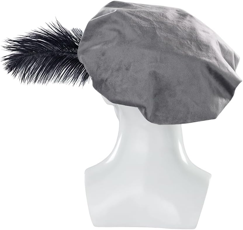 Willyacos Medieval Tudor Hat with Feather Velvet Renaissance Muffin Hat Tudor Flat Cap Minstrel Costume Elizabethan Hat Men - Image 5