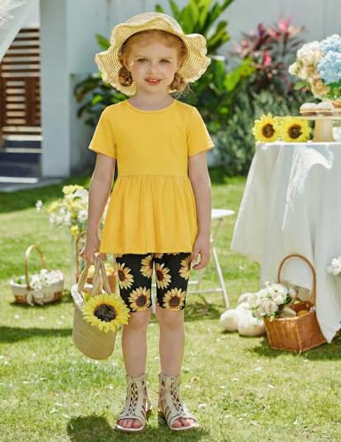 Image of Arshiner Girls Summer Outfits Short Sleeve Ruffle Hem Top and Biker Shorts Set Girl Clothes 4-15 Years