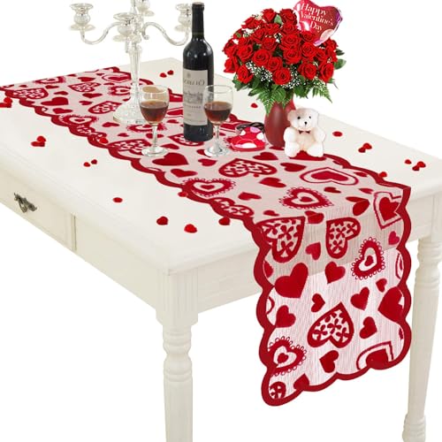Valentinstag Tischläufer, 183 x 35 cm Valentinstag Herz Tischdecke, Tischläufer Frühling,...