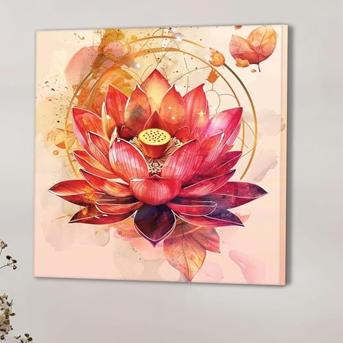 Image of PAINTINGMANTRA Vastu Lotus Flower Stretched Canvas Painting for Living Room | Floral Canvas Artwork Wall Decor Art For Livingroom, Bedroom, Office, Hallways - 22x22 Inch