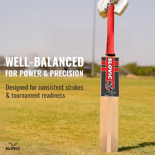 Image of Slovic Cricket Bat [Size 8] | Full Size Wooden Tennis Bat for Cricket | Poplar Willow Cricket Bats for Kids & Adults | Ideal for Indoor & Outdoor | Lightweight Bats Practice for Cricket kit