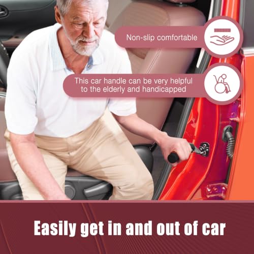 Image of KOUNATSURI Car Door Handle for Elderly Car Assist Support Handle Multifunction Car Door Latch Bar for Seniors and Handicapped(Red)