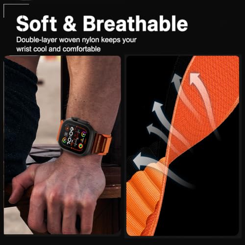Image of MRAIN-H Leather Design Compatible with Apple Watch Bands Ultra 3 2 1 (49mm) & Series 11 10 9 8 7 6 5 4 SE 3 2 1 (46mm 45mm 44mm), Soft Stretchy Nylon Sport Band for iWatch Men Women