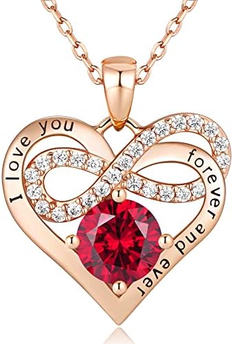 Momlovu Mothers Day Gifts for Her Women Wife Infinity Heart Necklaces for Women 925 Sterling Silver Rose Gold Birthstone Necklace Jewelry for Women