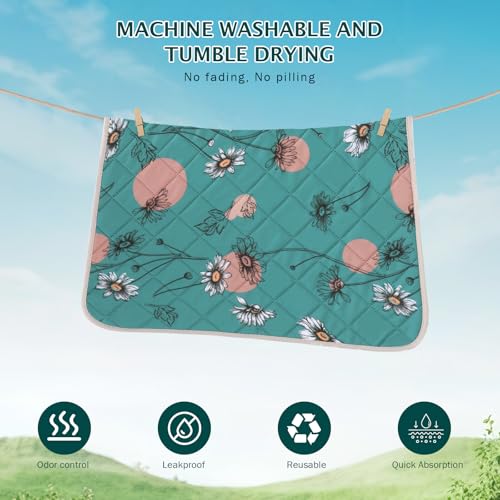 Image of IEUUMLER Washable Pee Pads for Dogs, 2 Pack Non-Slip & Waterproof Whelping Pad, Reusable Puppy Potty Training with Fast Absorbent for Playpen EU007 (Teal Daisy, 31 inchX36 inch-2pcs)