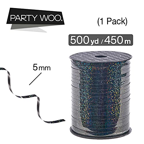 Image of PartyWoo Iridescent Crimped Ribbon, 500 Yard Black Metallic Curling Ribbon for Crafts, Gift Wrapping, Balloons, Hair, Florist (1 Roll)