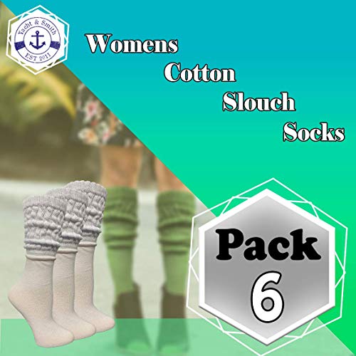 Image of Yacht & Smith 6 Pairs Women's Scrunched Slouch Socks, Cotton Boot Socks Bulk Pack for Everyday Comfort & Style, Size 9-11