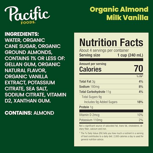 Pacific Foods 0052603065504 Organic Vanilla Almond Milk, Plant Based Milk thumb #1