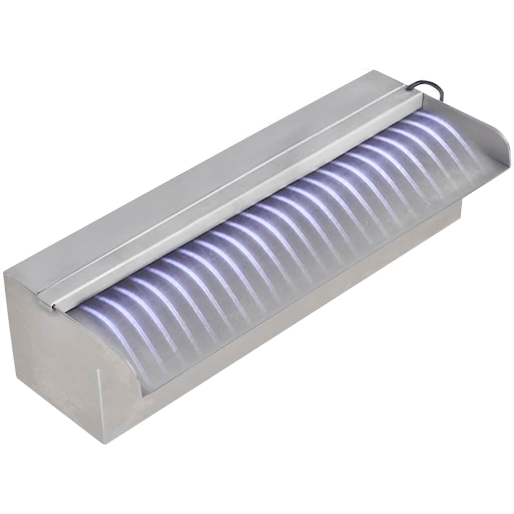 Pool Wasserfall Fontäne 30 cm Edelstahl mit LED Beleuchtung Rechteckig Wasserfallkaskade für Garten Teich Poolbau