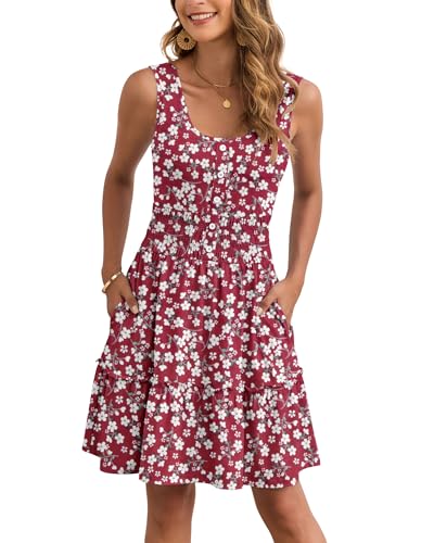 Image of AUSELILY Women Summer Dress Sleeveless Tank Button Down Dresses | Tank button down dress, Empire waist smocked, Casual beach vacation summer dresses with pockets