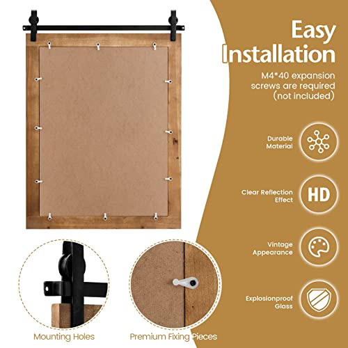 Tangkula Rustic Farmhouse Wall Mirror, 22 x 30 Inch, Barn Door Style with Wood Frame & Metal Bracket, Wall-Mounted Decorative Mirror for Bathroom, Living Room, Entryway - Image 6