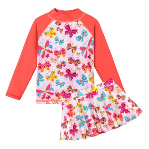 Image of Girl's Two-Piece Long Sleeve Swimsuits UPF50+ Rash Guard Kids Bathing Suit