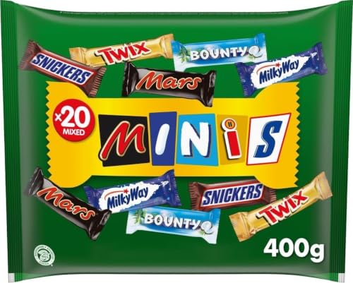 Mars Mixed Minis Surtido Chocolatinas 5 Variedades Formato Bolsa 400g | Surtido de Mars, Twix, Snickers, Bounty y Milky Way. Formato multipack ideal para fiestas, Halloween y compartir en familia.